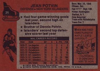1975-76 Topps #36 Jean Potvin Back