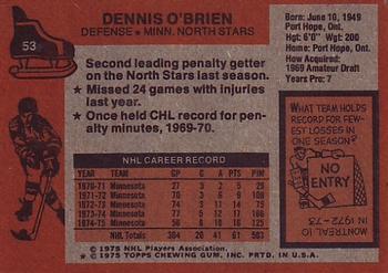 1975-76 Topps #53 Dennis O'Brien Back