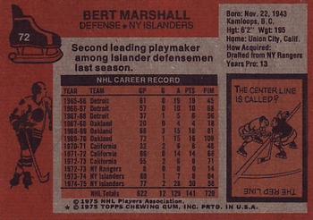 1975-76 Topps #72 Bert Marshall Back