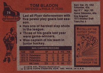 1975-76 Topps #74 Tom Bladon Back