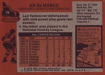 1975-76 Topps #78 Ab DeMarco Back