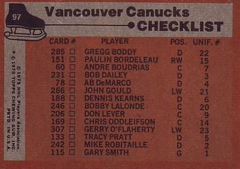1975-76 Topps #97 Vancouver Canucks Back