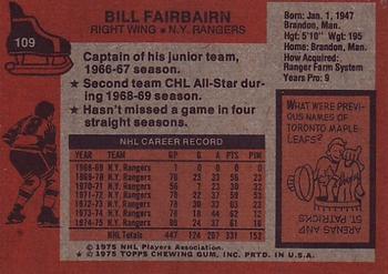 1975-76 Topps #109 Bill Fairbairn Back