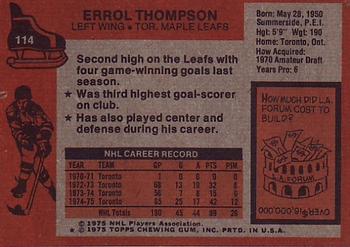 1975-76 Topps #114 Errol Thompson Back