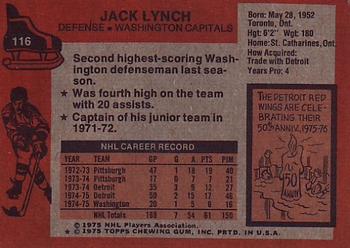 1975-76 Topps #116 Jack Lynch Back