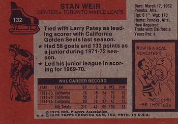 1975-76 Topps #132 Stan Weir Back