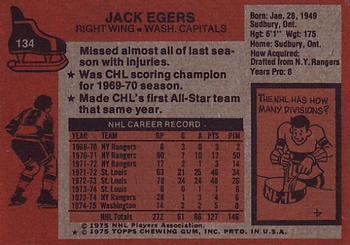 1975-76 Topps #134 Jack Egers Back
