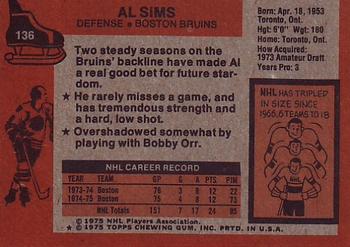 1975-76 Topps #136 Al Sims Back