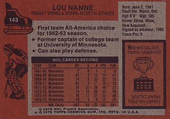 1975-76 Topps #143 Lou Nanne Back