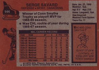 1975-76 Topps #144 Serge Savard Back