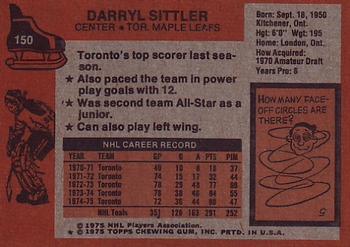 1975-76 Topps #150 Darryl Sittler Back