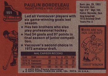 1975-76 Topps #151 Paulin Bordeleau Back