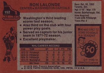1975-76 Topps #152 Ron Lalonde Back