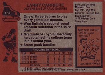 1975-76 Topps #154 Larry Carriere Back