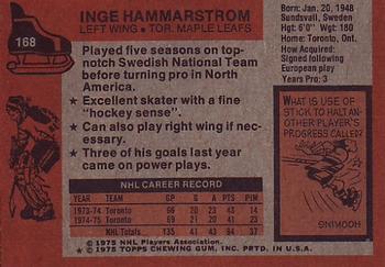 1975-76 Topps #168 Inge Hammarstrom Back
