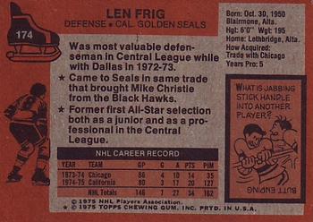 1975-76 Topps #174 Len Frig Back