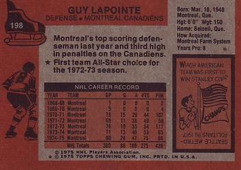 1975-76 Topps #198 Guy Lapointe Back