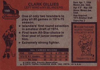 1975-76 Topps #199 Clark Gillies Back