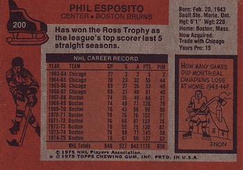 1975-76 Topps #200 Phil Esposito Back