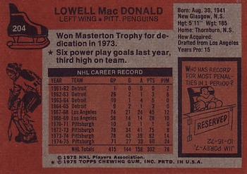 1975-76 Topps #204 Lowell MacDonald Back