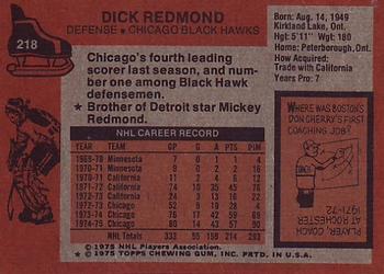 1975-76 Topps #218 Dick Redmond Back