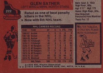 1975-76 Topps #222 Glen Sather Back