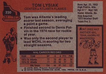 1975-76 Topps #230 Tom Lysiak Back