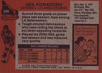 1975-76 Topps #238 Neil Komadoski Back