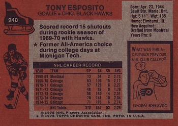 1975-76 Topps #240 Tony Esposito Back