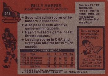 1975-76 Topps #242 Billy Harris Back