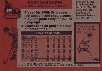 1975-76 Topps #299 Gary Sabourin Back