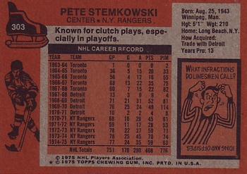 1975-76 Topps #303 Pete Stemkowski Back