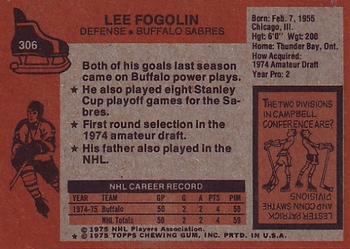 1975-76 Topps #306 Lee Fogolin Back
