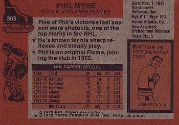 1975-76 Topps #308 Phil Myre Back