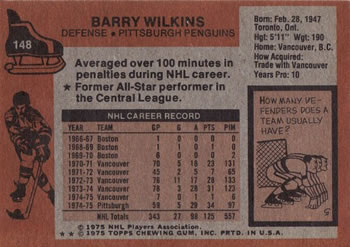 1975-76 Topps #148 Barry Wilkins Back