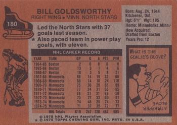 1975-76 Topps #180 Bill Goldsworthy Back