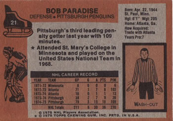 1975-76 Topps #21 Bob Paradise Back