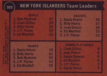 1975-76 Topps #323 New York Islanders Team Leaders Back