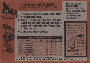 1975-76 Topps #57 Chuck Arnason Back