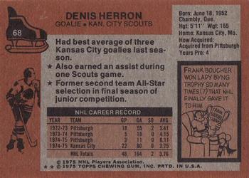 1975-76 Topps #68 Denis Herron Back