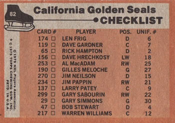 1975-76 Topps #82 California Golden Seals Back