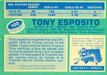 1976-77 O-Pee-Chee #100 Tony Esposito Back