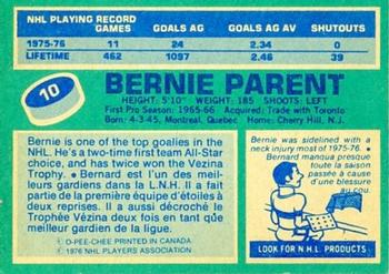 1976-77 O-Pee-Chee #10 Bernie Parent Back