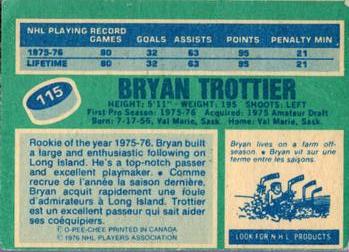 1976-77 O-Pee-Chee #115 Bryan Trottier Back