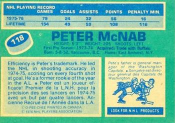 1976-77 O-Pee-Chee #118 Peter McNab Back