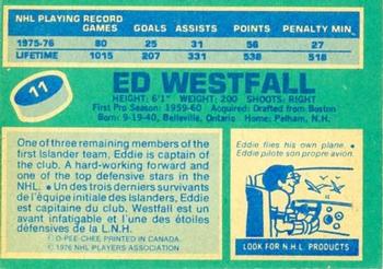 1976-77 O-Pee-Chee #11 Ed Westfall Back