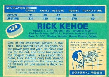 1976-77 O-Pee-Chee #124 Rick Kehoe Back