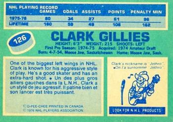 1976-77 O-Pee-Chee #126 Clark Gillies Back