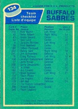1976-77 O-Pee-Chee #134 Buffalo Sabres Back