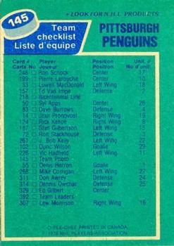1976-77 O-Pee-Chee #145 Pittsburgh Penguins Back